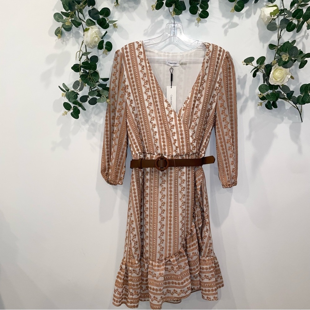 Elegant Beige Patterned Dress